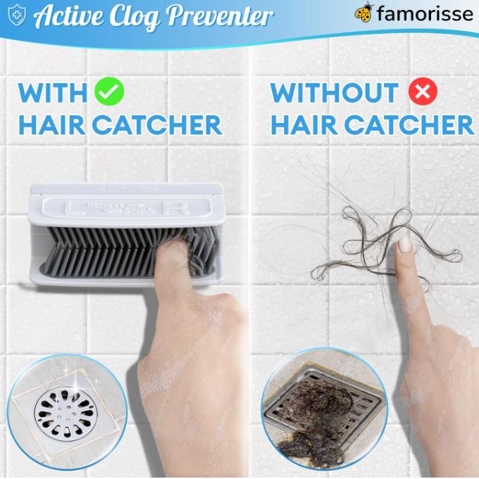 Large Shower Wall Hair Catcher, White Drain Hair Catcher with Silicone Bristle, Hair Trapper, Shower Drain Collector, Hair Grabber, Hair Tub Porcupine, Hair Drain Catcher, Bathtub Protector FAMORISSE