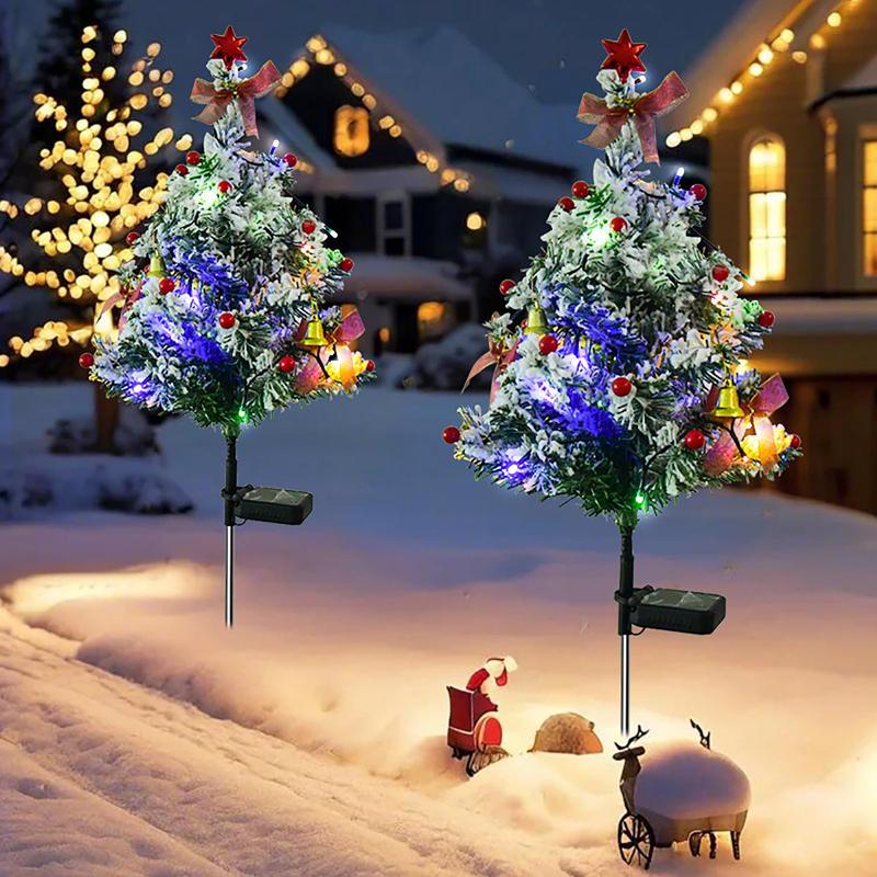 Solar Powered Christmas Tree Light, Outdoor Waterproof Decoration, Snowflake Christmas Tree Light with DIY Decorative Accessories, Suitable for Porch, Path, Yard