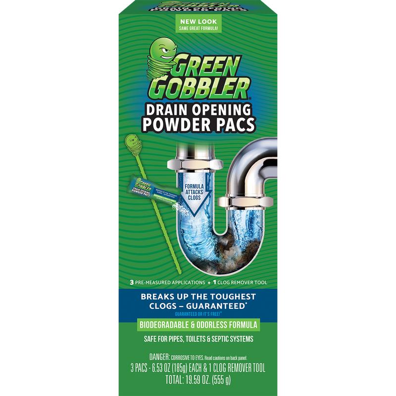 Green Gobbler Drain Opening Pacs - 3 Pac Canister - Bleach Free Formula Household Kitchen