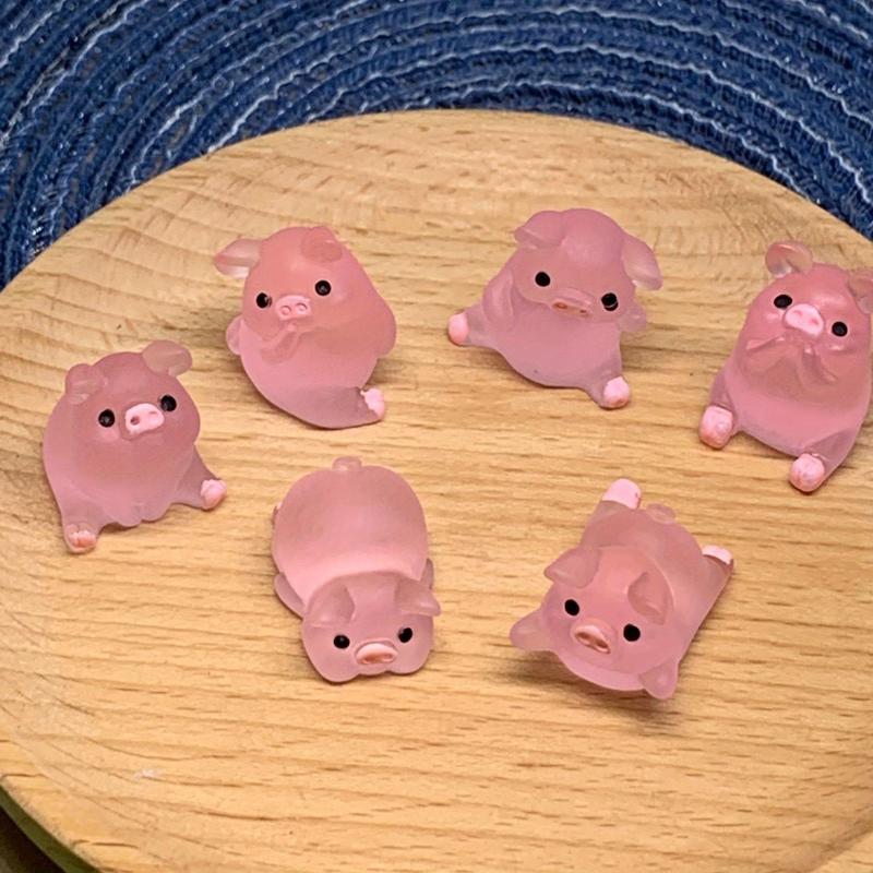 Room Decor Luminous Cute Mini Pig Decoration Ornament, 6 Counts Creative Resin Decoration Figurine, Summer Modern Decorative Statue for Living Room, Office Desktop, Cabinets and Car, Bedroom Decor, Boyfriend Gifts