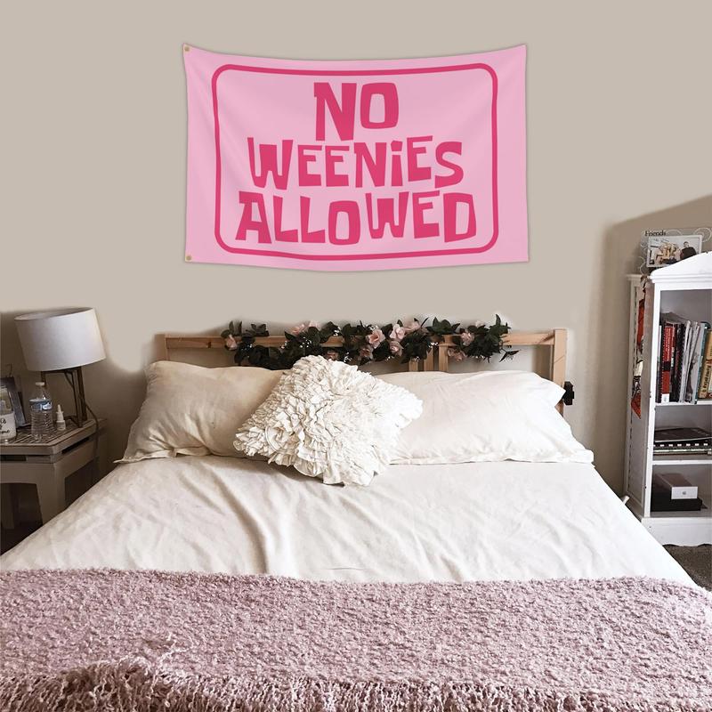 No Weenies Allowed Flag Tapestry Pink Funny Flags for Teen Girls Room Bedroom College Dorm Meme Flags Man Cave Wall Art Decor Banner Gifts for Outdoor Indoor Party Decorations