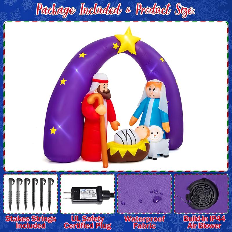 Christmas inflatable decorations-8 FT Nativity scene Christmas inflatable with LED lights, suitable for outdoor, outdoor courtyard door decoration[Limited Time Offer]