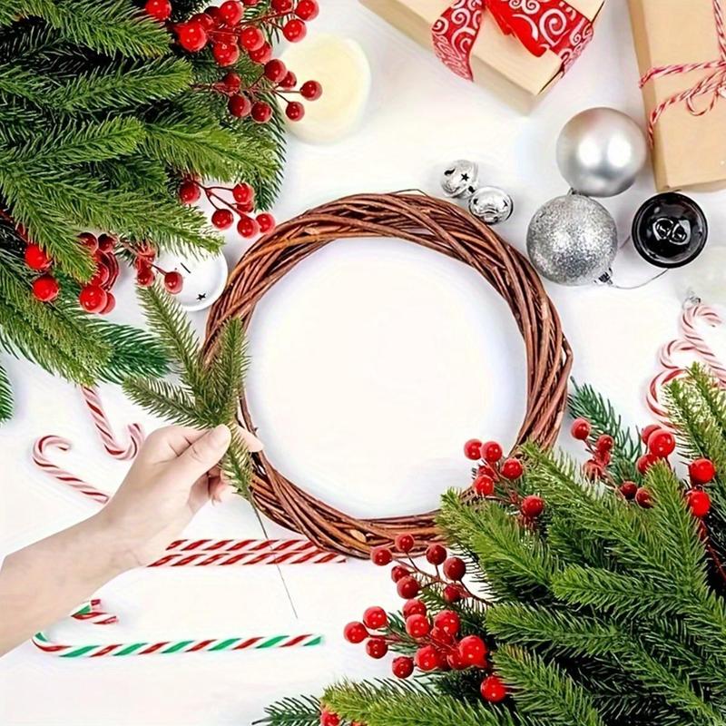 Artificial Red Berry Pine Branches, 10pcs set Including 5 Counts Berry & 5 Counts Plant, Artificial Berry Pine Branches, Festive Decorations