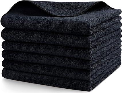 Multifunctional Microfiber Car Wash Towel Reusable Black Microfiber Towels – Premium Lint-Free, Scratch-Free, Highly Absorbent Cleaning Cloths for Cars, Kitchen, Glass, Windows (6-Pack)