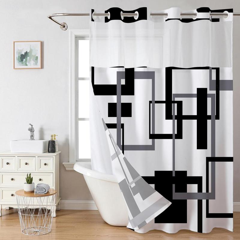 Geometric Pattern Shower Curtain, 1 Count Modern Casual Bathroom Curtain, Bathroom Decor Supplies for Home Hotel Salon Dormitory, Bathroom Accessories, Bathroom Decor