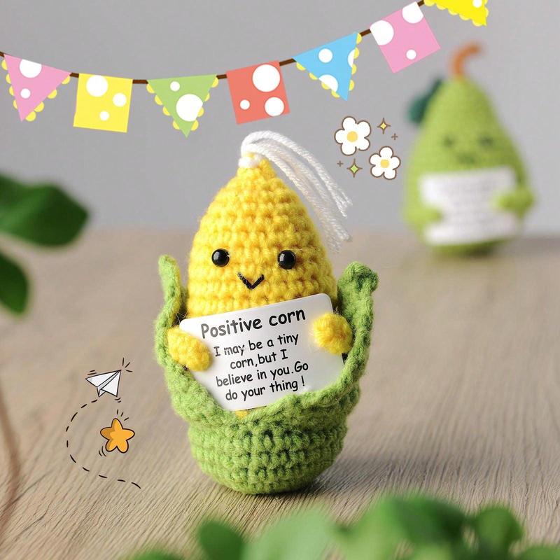 Cute Cartoon Corn Design Crochet Ornament, Creative Handmade Positive Corn Desk Decoration, Home Decor for Living Room Bedroom Office Gift