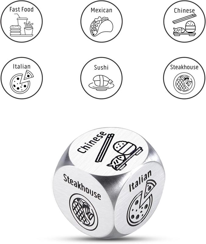 Christmas gift Fun & Unique Stocking Stuffers for Adults: Steel Food Decision Dice, Date Night Ideas, Valentine's & Anniversary Gifts, Surprises