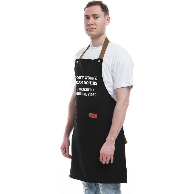 Father's Day Gifts for Dad, Gifts for Husband, Boyfriend, Brother, Men Unique Birthday Gifts, Funny Gifts for Mom, Dad Gifts From Daughter Son – BBQ Cooking Chef Apron 3 Pockets, Kitchen Gifts Christmas Accessory Adjustable Baking Cotton Grandpa