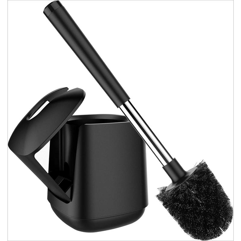 Toilet Brush and Holder, Automatic Toilet Bowl Brushes for Bathroom Ventilated Toilet Brush for Toilet Scrubber Cleaning-Black Household Set