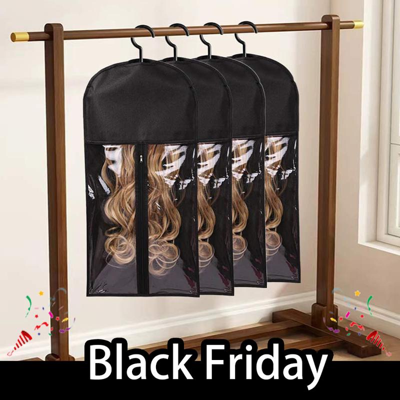 4PCS Wig Storage Bag With Hook Wig Storage Hanger Zipper Transparent Dustproof Wig Storage Bag, Hair Extension Holder Wig Bag Wig Storage For Multiple Wigs Holder Hair Extension Hanger Wig Tool Wigs Accessories For Salon & Home Use