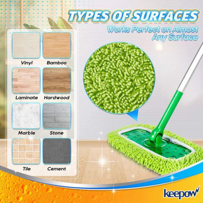 KEEPOW Reusable & Washable Cloths for Swiffer Sweeper Microfiber Mop Pads, 2 pack (Mop is Not Included)