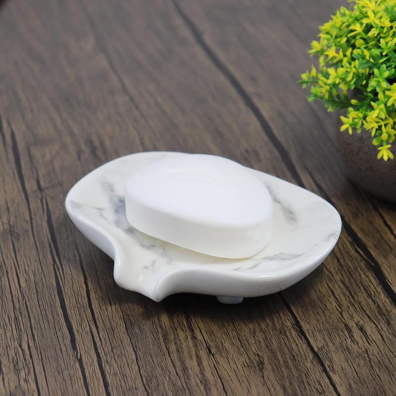 Ceramic Marble Texture Soap Dish,Self Draining Slot,Ceramic Soap Self Draining Soap Dish, Portable Soap Dish for Shower,Bathroom,Kitchen, Sink,Countertop of Hospital, Hotel,Restaurant.