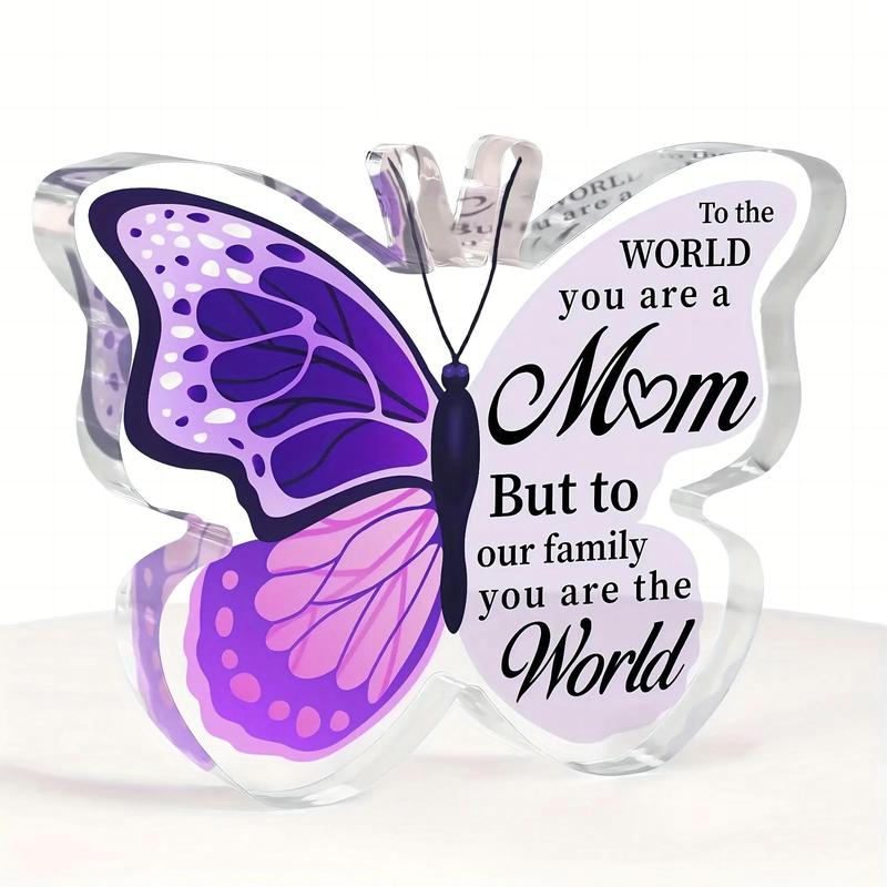 Mom Gift, Butterfly Shaped Letter Pattern Acrylic Plaque, Gift Ornament, Desk Decorations for Home Decor, Birthday Gift for Mom from Daughter and Son