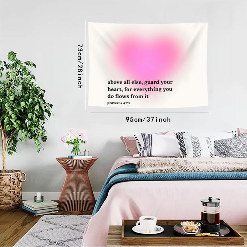 Heart Bible Verse Pattern Tapestry, 1 Count Aesthetic Wall Hanging Decor, Hanging Tapestry for Bedroom Home Office Decor