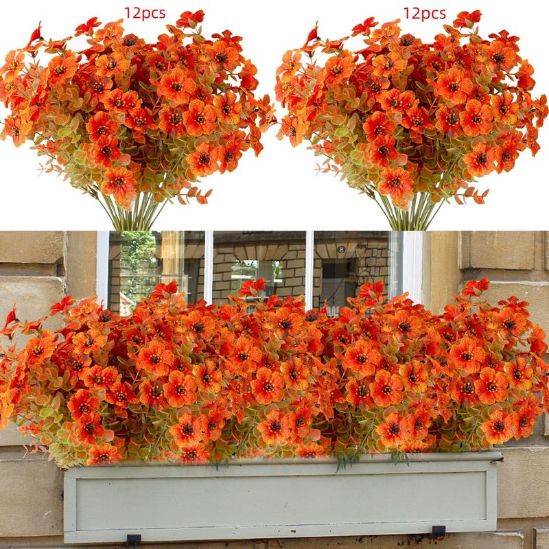 Artificial Fall Flower, 12pcs Outdoor UV Resistant Autumn Fake Flower, Decorative Plastic Greenery Shrub Plant for Wedding Home Garden Window Balcony Office