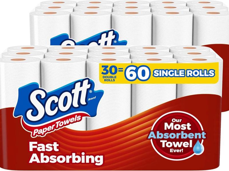 Paper Towels, Choose-A-Sheet, 30 Double Rolls (2 Packs of 15) = 60 Regular Rolls (100 Sheets Per Roll)