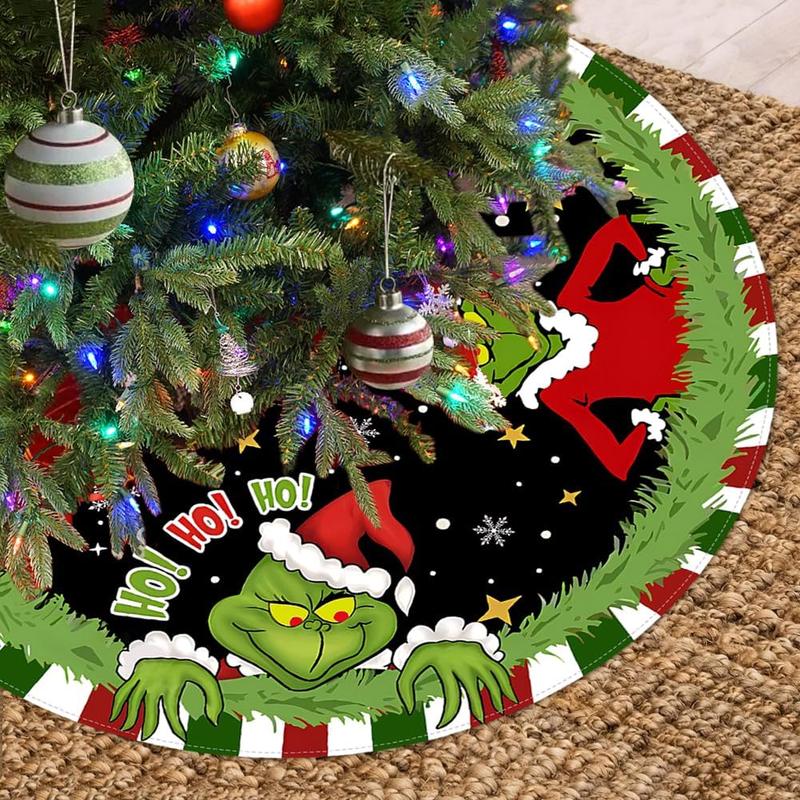 Christmas Tree Skirt, 48 Inch Red & Green Merry Christmas Tree Skirt Collar, Soft Farmhouse Xmas Holiday Decoration (Style A)