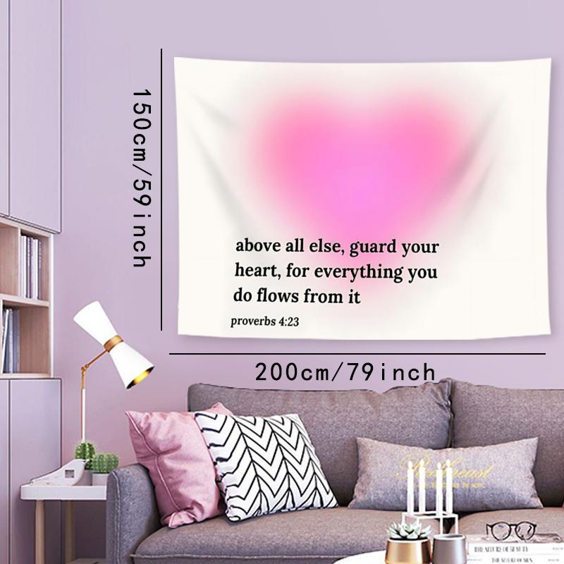 Heart Bible Verse Pattern Tapestry, 1 Count Aesthetic Wall Hanging Decor, Hanging Tapestry for Bedroom Home Office Decor