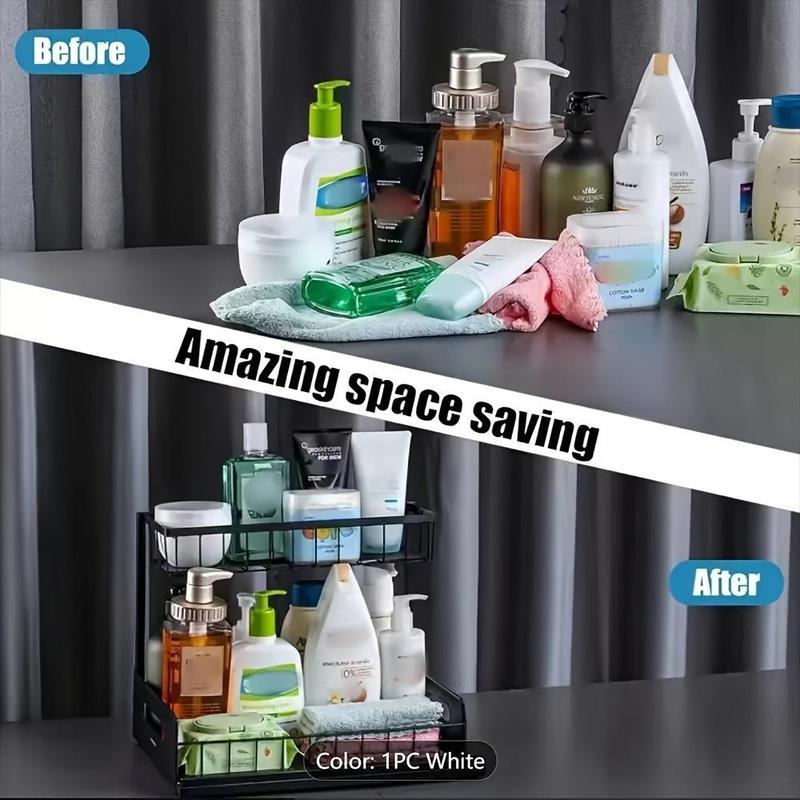 Under Sink Storage Rack, 2 Counts Sliding Pull Out Storage Rack, Under Sink Storage Organizer for Kitchen Bathroom Home