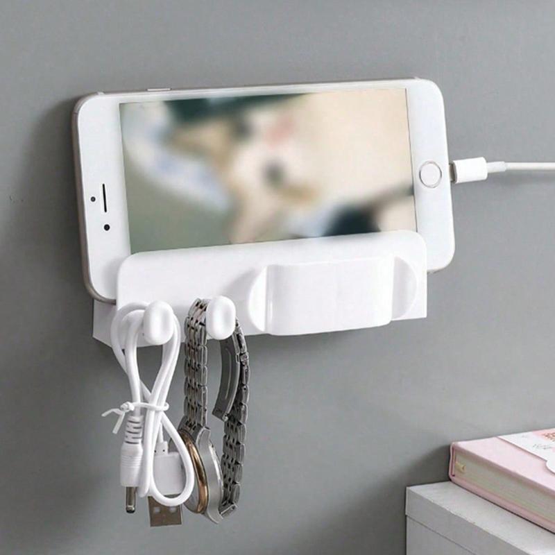 Wall Mounted Phone Holder, Multifunctional Phone Stand & Cable Organizer, Hanging Storage Rack for Home Office Dormitory