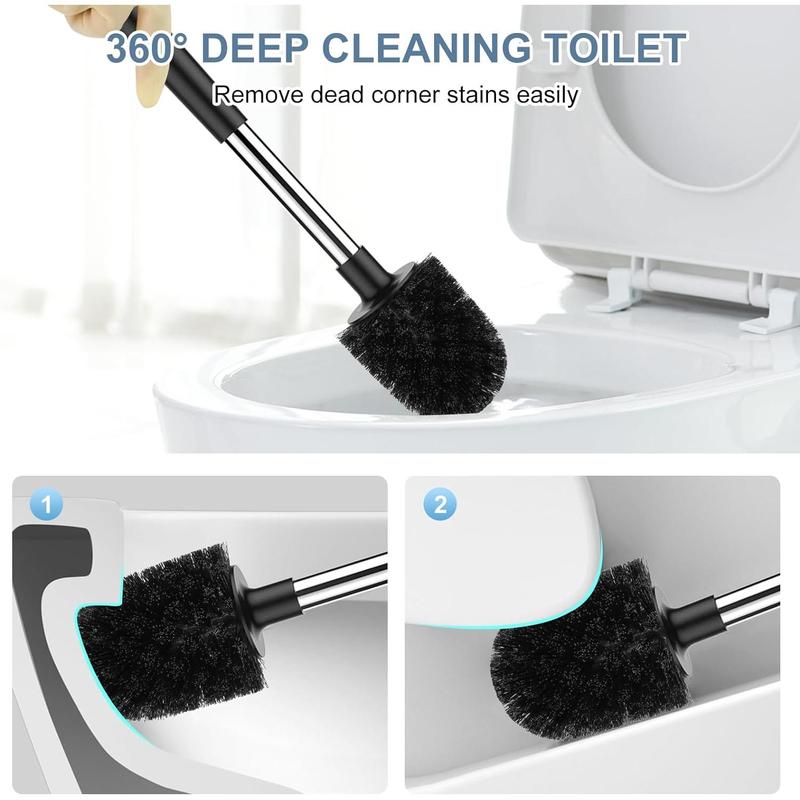 Toilet Brush and Holder, Automatic Toilet Bowl Brushes for Bathroom Ventilated Toilet Brush for Toilet Scrubber Cleaning-Black Household Set