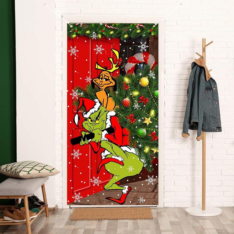 Green Christmas Decorations Door Cover Merry Christmas Door Cover 6 X 3ft Black Buffalo Grid Flag Photography Banner Christmas Xmas Winter Holiday Home Kitchen