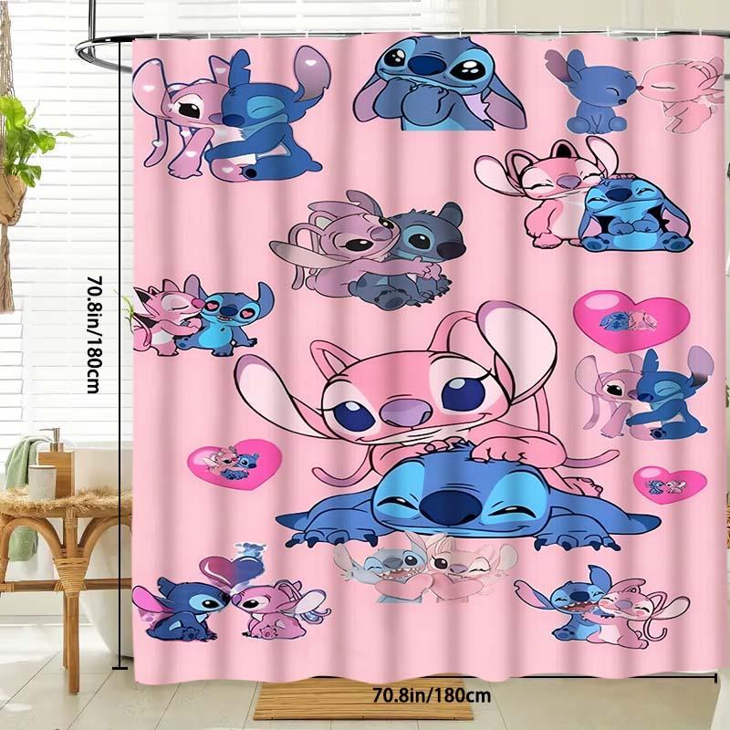 Cartoon Stitch Pattern Shower Curtain, 1 Count Waterproof Bathroom Curtain with Hooks, Bathroom Decor Supplies for Home Hotel Salon Dormitory