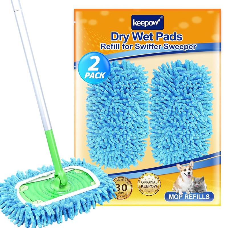 KEEPOW Reusable & Washable Cloths for Swiffer Sweeper Microfiber Mop Pads, 2 pack (Mop is Not Included)