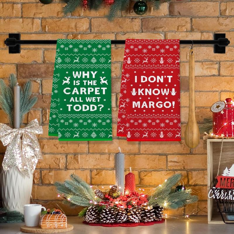 Christmas Vacation Decorations, 2Pcs Funny Christmas Kitchen Towels, Griswold Family Cousin Eddie Christmas Vacation Merchandise, Holiday Bathroom Decor - Why is The Carpet All Wet? I Don't Know Margo