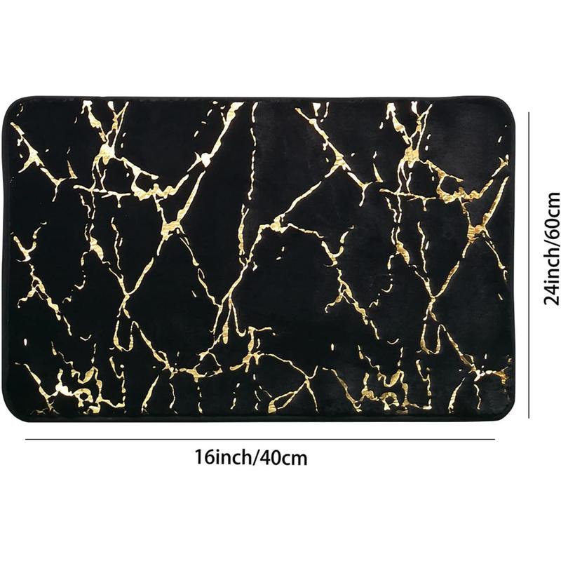 Marble Bathroom Rugs and Mats Set 3 Count Nonslip Black Gold Bathroom Mats Soft Washable Bath Mats for Bathroom Floor Mats Carpet Water Absorbent Shower Rug with U-Shaped Contour Rug Toilet Lid Cover