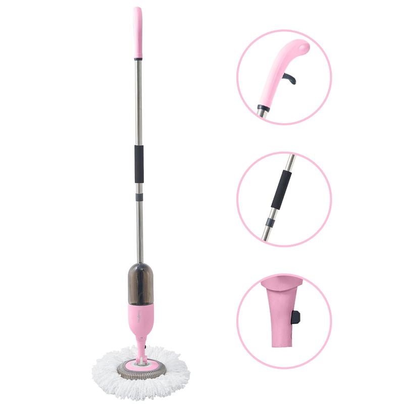 PINK True & Tidy 3-in-1 Spray Mop Kit: Interchangeable heads, microfiber pad, rotatable handle, Wide Spray Area