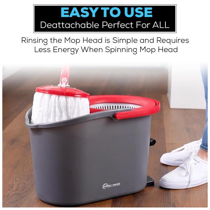 Microfiber Spin Mop & Bucket Floor Cleaning System Refills, Red Gray  3 Microfiber Mop Heads