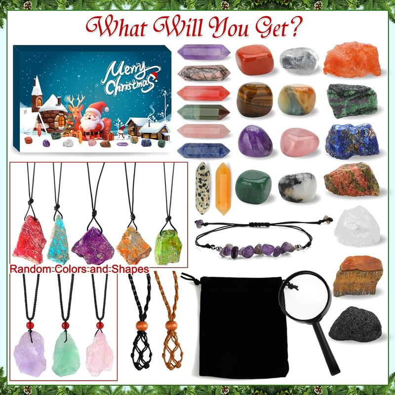 Advent Calendar 2024, 24-Day Christmas Countdown with Chakra Crystals & Healing Stones - Natural Gemstone Rock Collection Gifts for Kids, Teens, Adults & Beginners