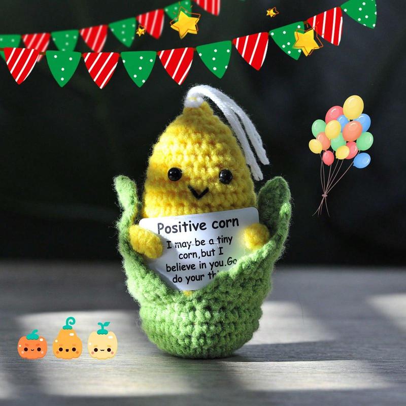 Cute Cartoon Corn Design Crochet Ornament, Creative Handmade Positive Corn Desk Decoration, Home Decor for Living Room Bedroom Office Gift