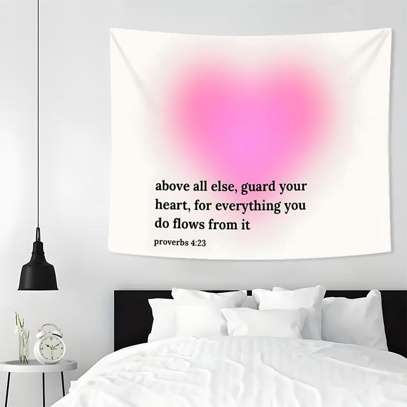 Heart Bible Verse Pattern Tapestry, 1 Count Aesthetic Wall Hanging Decor, Hanging Tapestry for Bedroom Home Office Decor