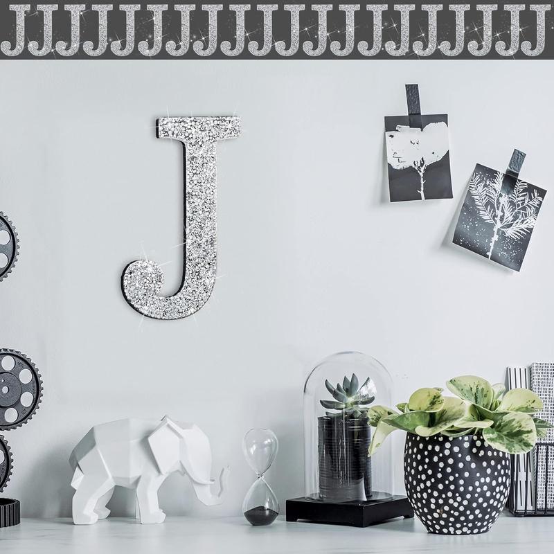 5.7 Inch Crystal Diamond Letters Shiny Letters Decor Hanging Letters with Screws and Hooks Rhinestone Diamond Decorations Craft for Wall Bedroom Office Door Ornament (Letter J) Gift Wood