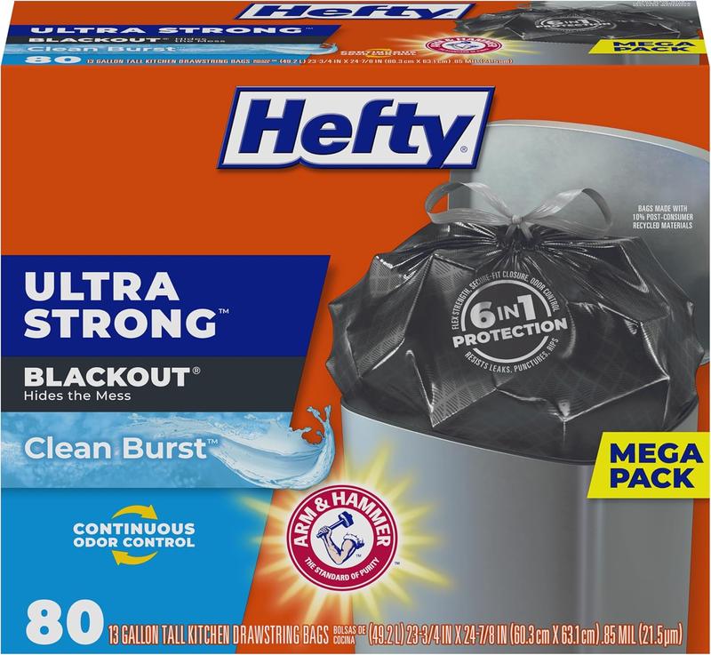 Ultra Strong 13 Gallon Black Kitchen Trash Bags with Break Resistant Drawstring Enclosure and Odor Control