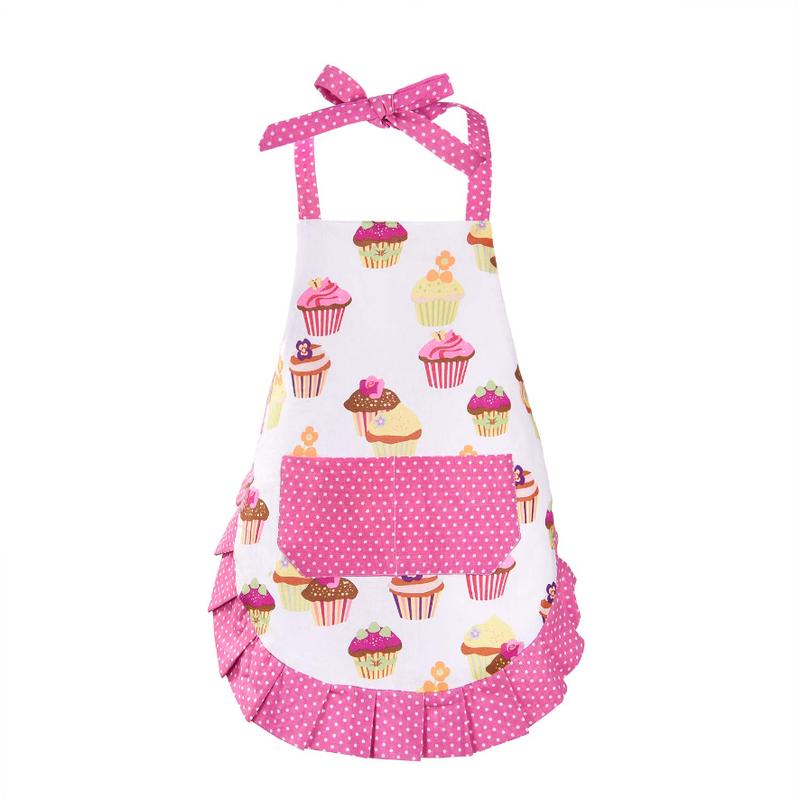 100% Cotton Kids Girls Aprons for Cooking Cute Toddler Cupcake Baking Apron Adjustable Kitchen Pink Apron for Children Daughters Little Girls Granddaughter Gifts from Grandma