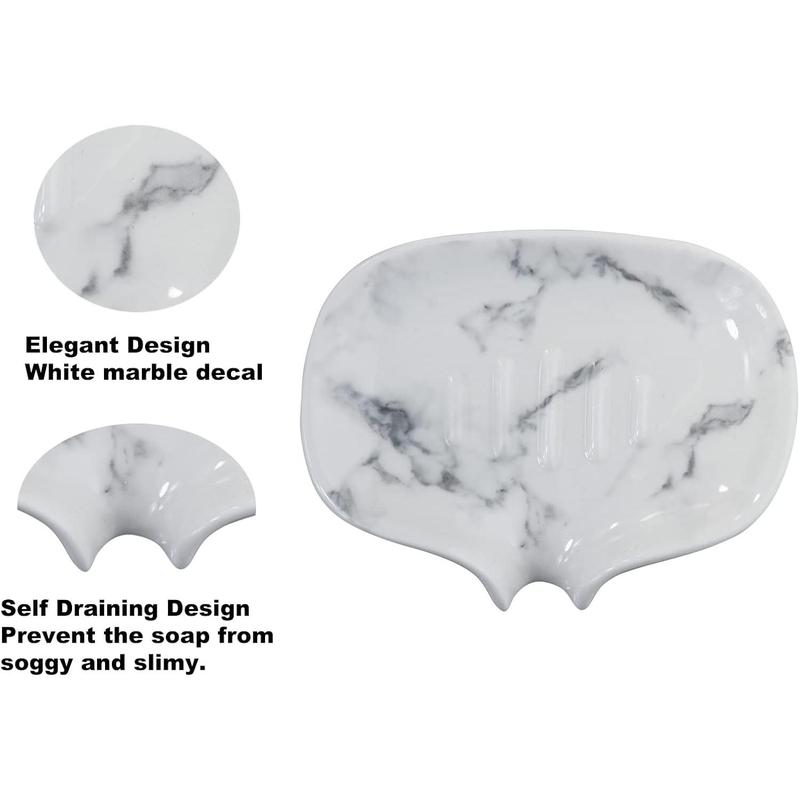 Ceramic Marble Texture Soap Dish,Self Draining Slot,Ceramic Soap Self Draining Soap Dish, Portable Soap Dish for Shower,Bathroom,Kitchen, Sink,Countertop of Hospital, Hotel,Restaurant.