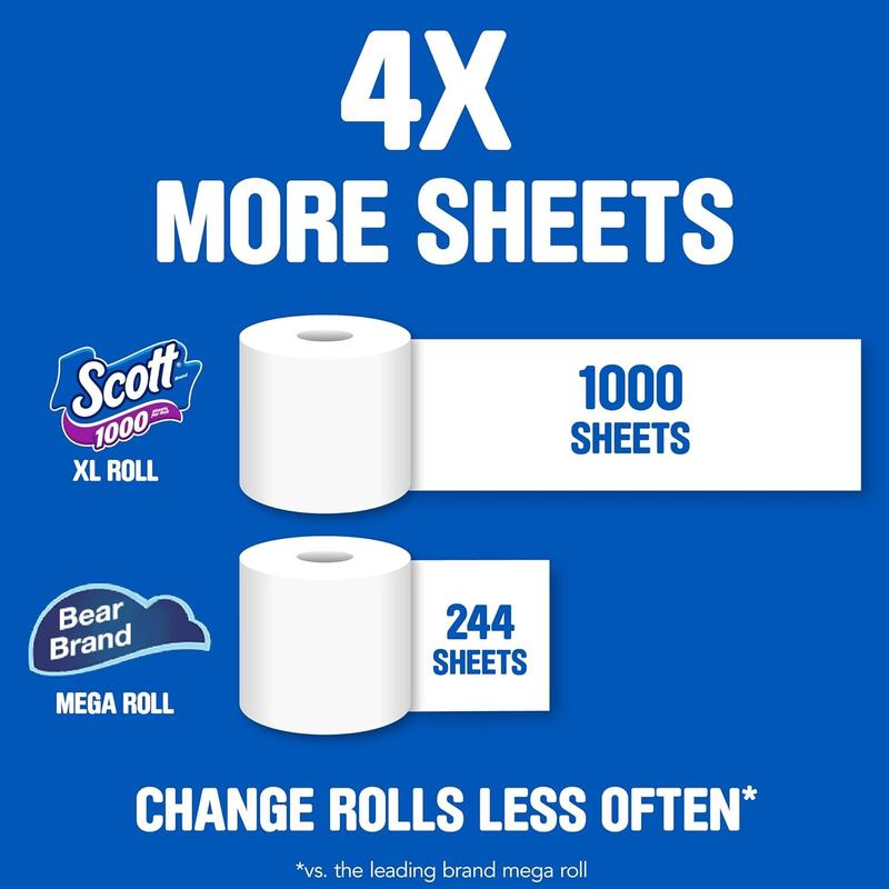 1000 Toilet Paper, 18 Rolls, Septic-Safe, 1-Ply Toilet Tissue - Wipes