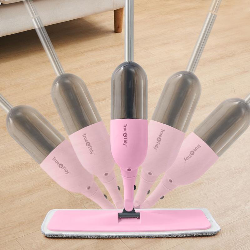 PINK True & Tidy 3-in-1 Spray Mop Kit: Interchangeable heads, microfiber pad, rotatable handle, Wide Spray Area