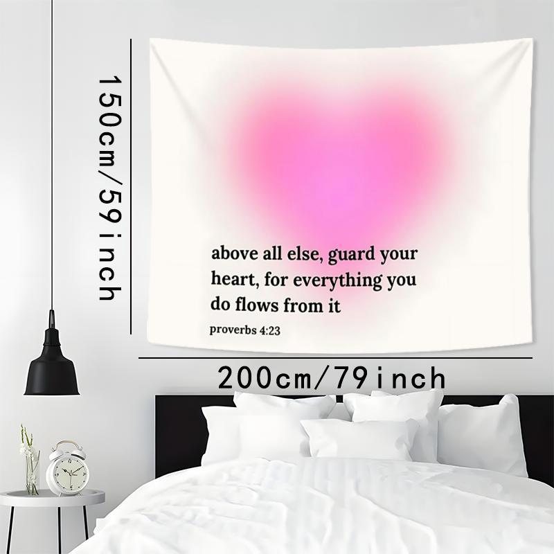 Heart Bible Verse Pattern Tapestry, 1 Count Aesthetic Wall Hanging Decor, Hanging Tapestry for Bedroom Home Office Decor