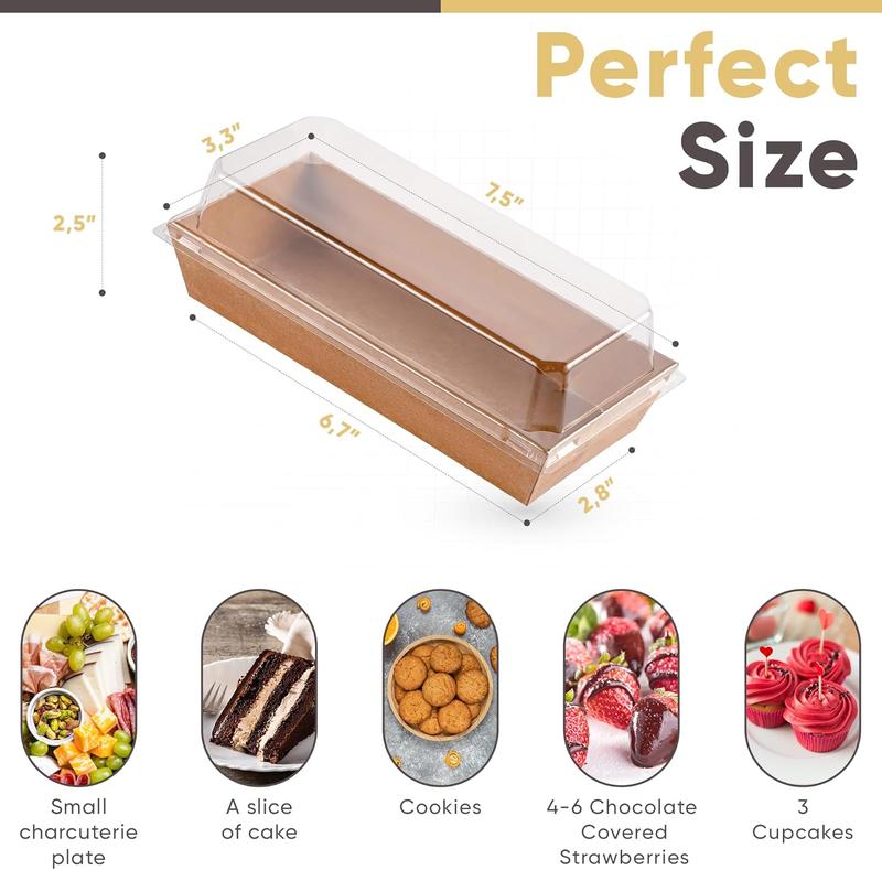 50 Pack Small Charcuterie Boxes with Clear Lids -  Paper Mini  Box, Charcuterie Boards Accessories, Dessert Boxes for Cookie, Food, Sushi, Cake Slice, Chocolate Strawberry, Donut (Brown)