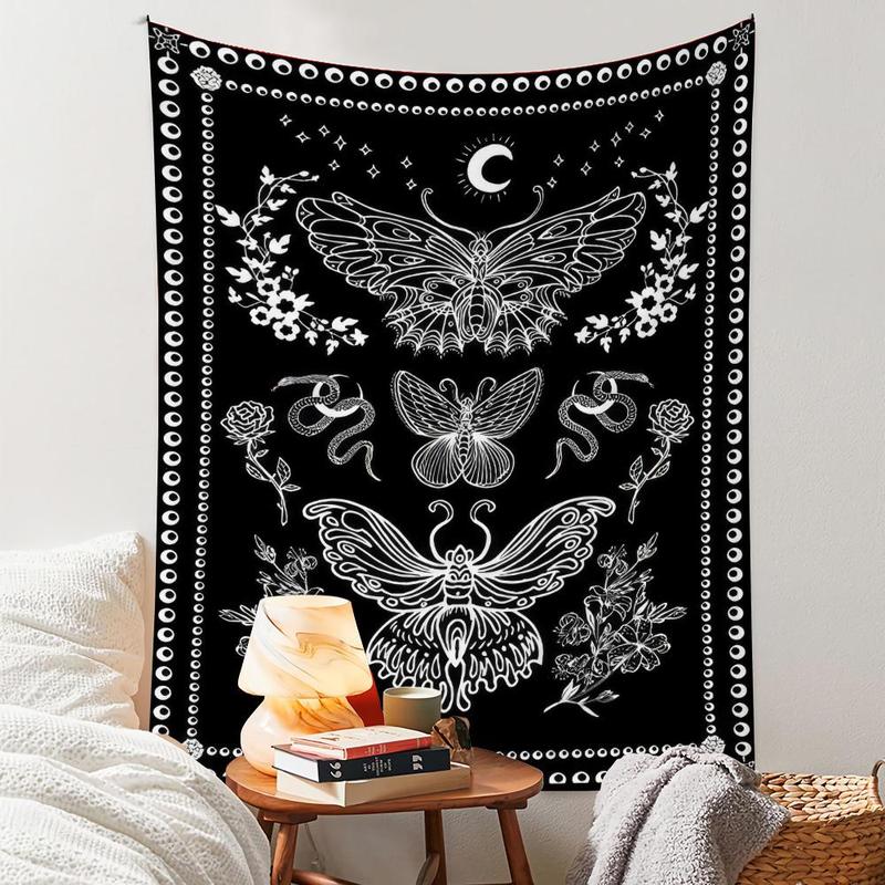 Moon & Butterfly Pattern Tapestry, 1 Count Wall Hanging Decor Tapestry for Home Office Living Room Dormitory, Bedroom Accessories