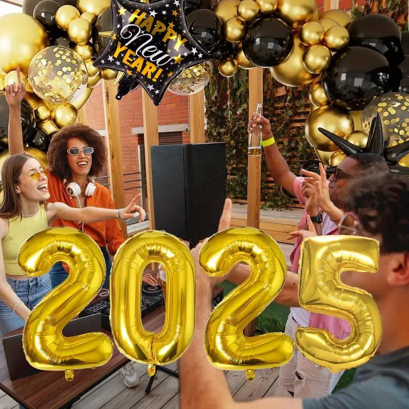 Happy New Year 2025 Banner, Black and Gold ,Hanging Bunting for New Year's Eve Party Supplier Decorations -  Holiday Decorations Hand Light Backdrop