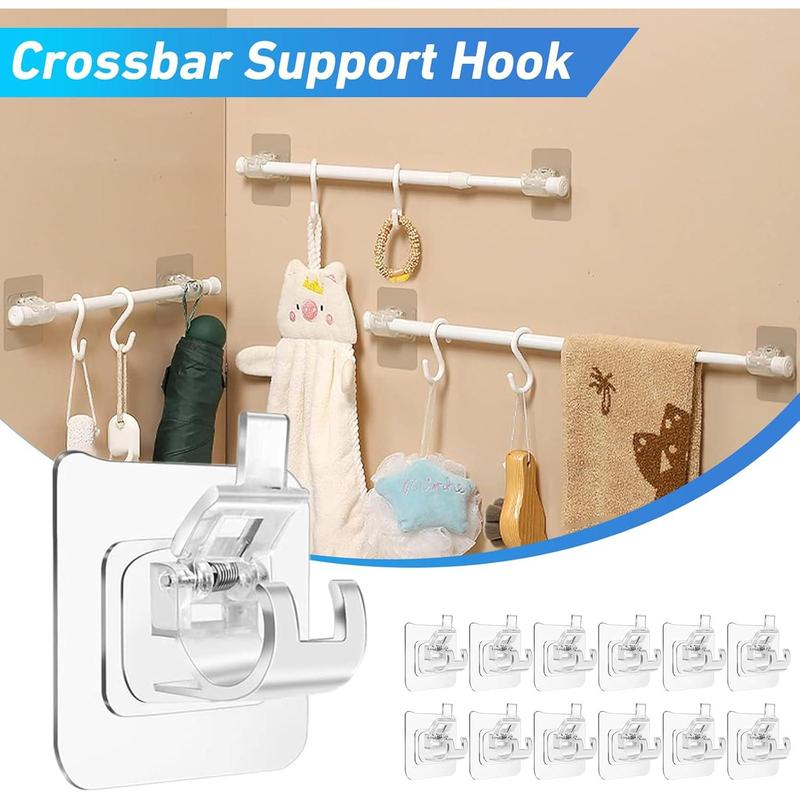 12Pack No Drill Curtain Rod Brackets Self Adhesive Curtain Rod Holder No Drilling Curtain Rod Hooks Nail Free Adjustable Curtain Rod Holders Curtain Hangers for Bathroom Kitchen LivingRoom