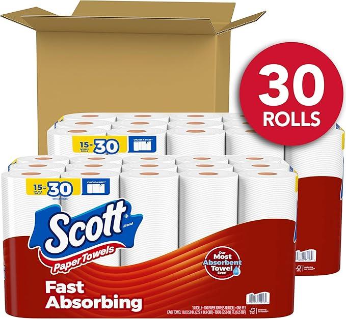 Paper Towels, Choose-A-Sheet, 30 Double Rolls (2 Packs of 15) = 60 Regular Rolls (100 Sheets Per Roll)