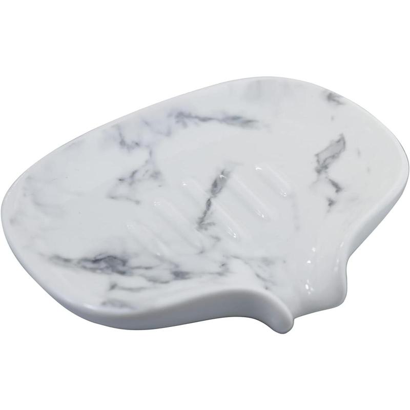 Ceramic Marble Texture Soap Dish,Self Draining Slot,Ceramic Soap Self Draining Soap Dish, Portable Soap Dish for Shower,Bathroom,Kitchen, Sink,Countertop of Hospital, Hotel,Restaurant.