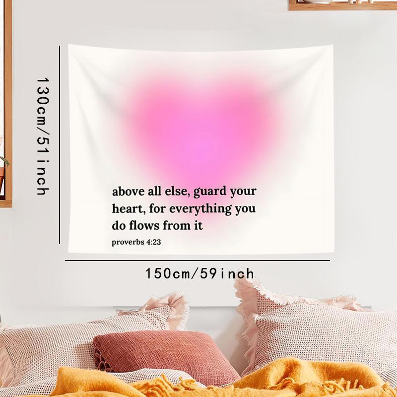 Heart Bible Verse Pattern Tapestry, 1 Count Aesthetic Wall Hanging Decor, Hanging Tapestry for Bedroom Home Office Decor