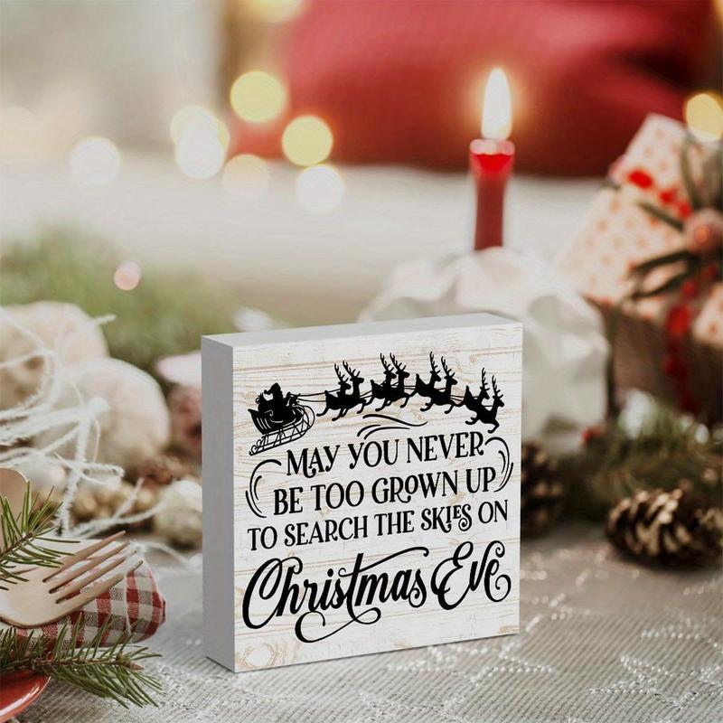 Christmas Eve Sign, 1 Count Square Shape Desktop Ornament, Tabletop Shelf Home Balcony Bar Party Decoration, Gift for Boss Family and Friend